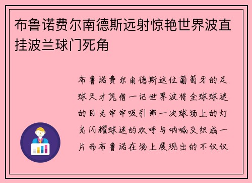 布鲁诺费尔南德斯远射惊艳世界波直挂波兰球门死角 布鲁诺费尔南德斯远射惊艳世界波直挂波兰球门死角